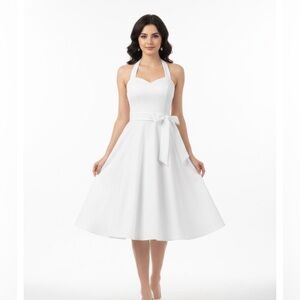 Elegant White Halter Dress